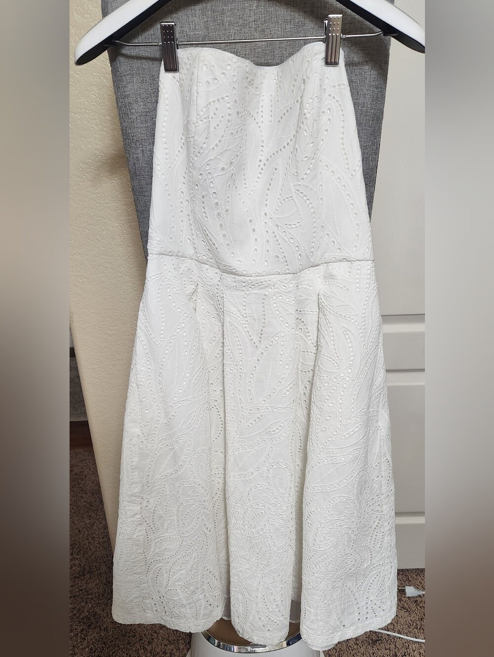 White House Black Market White Strapless Midi Eyelet Dress Size 6